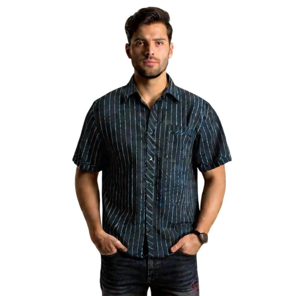 American Rag Cie Black and White Striped Button Down Shirt Size L